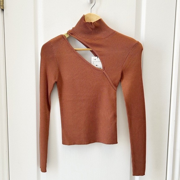 Zara Women’s Ribbed Cut-Out Long Sleeve Knit Top Brown Size Small NWT - Picture 6 of 14